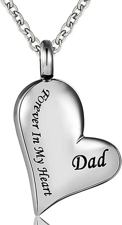 Heart Shaped Cremation Urn Necklace Engraved With "Forever In My Heart"