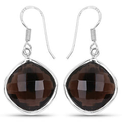 22.80 Carat Genuine Smoky Quartz .925 Sterling Silver Earrings