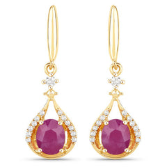 0.70 Carat Genuine Ruby and White Diamond 14K Yellow Gold Earrings