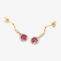 0.70 Carat Genuine Ruby and White Diamond 14K Yellow Gold Earrings