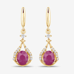 0.70 Carat Genuine Ruby and White Diamond 14K Yellow Gold Earrings