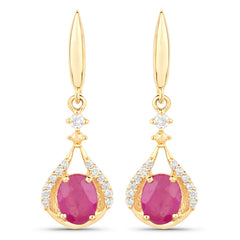 0.70 Carat Genuine Ruby and White Diamond 14K Yellow Gold Earrings