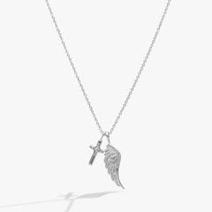 Faith Cross and Angel Wing Charm Necklace