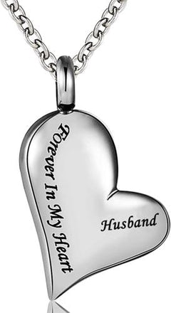 Heart Shaped Cremation Urn Necklace Engraved With "Forever In My Heart"