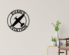 Airplane themed Nursery Sign, Airplane Name Sign, Metal Circle Name Sign, Custom Baby Sign, Kids Airplane Name Sign, Aviation Nursery Decor