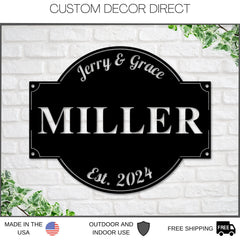 Last Name Sign, Personalized Family Sign, Family Sign With Est Date, Metal Sign, Wedding Gift, Newly Wed Gift, Housewarming Gift, Metal