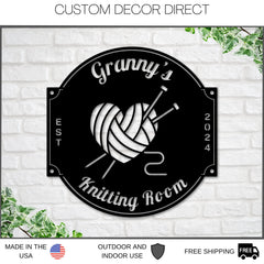 Knitting Sign, Custom Knitting Room Sign, Personalized, Metal Knitting Hobby Sign, Mom Grandma Hobby Gift, Knitting Decor, Knitting Lover
