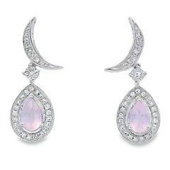 Rose Quartz Diamond Dangle Earrings 10KT White Gold