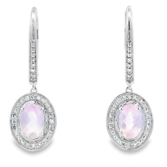 Rose Quartz Diamond Dangle Earrings 10KT White Gold