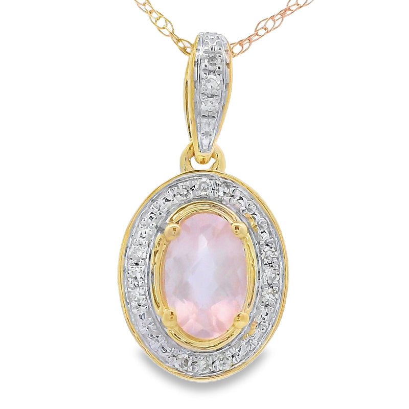 Rose Quartz Diamond Fashion Pendants 10KT Yellow Gold