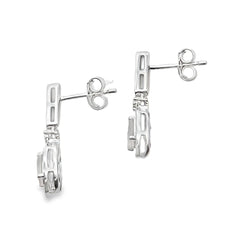 Rose Quartz Diamond Dangle Earrings 10KT White Gold