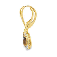 .87ct Quartz Diamond Dangle Earrings 10KT Yellow Gold