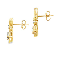 Rose Quartz Diamond Dangle Earrings 10KT Yellow Gold