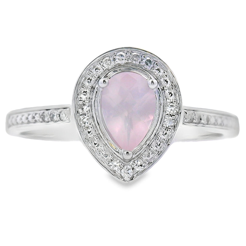 Genuine .44ct Rose Quartz Diamond Ring 10KT White Gold