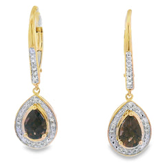 .87ct Quartz Diamond Dangle Earrings 10KT Yellow Gold