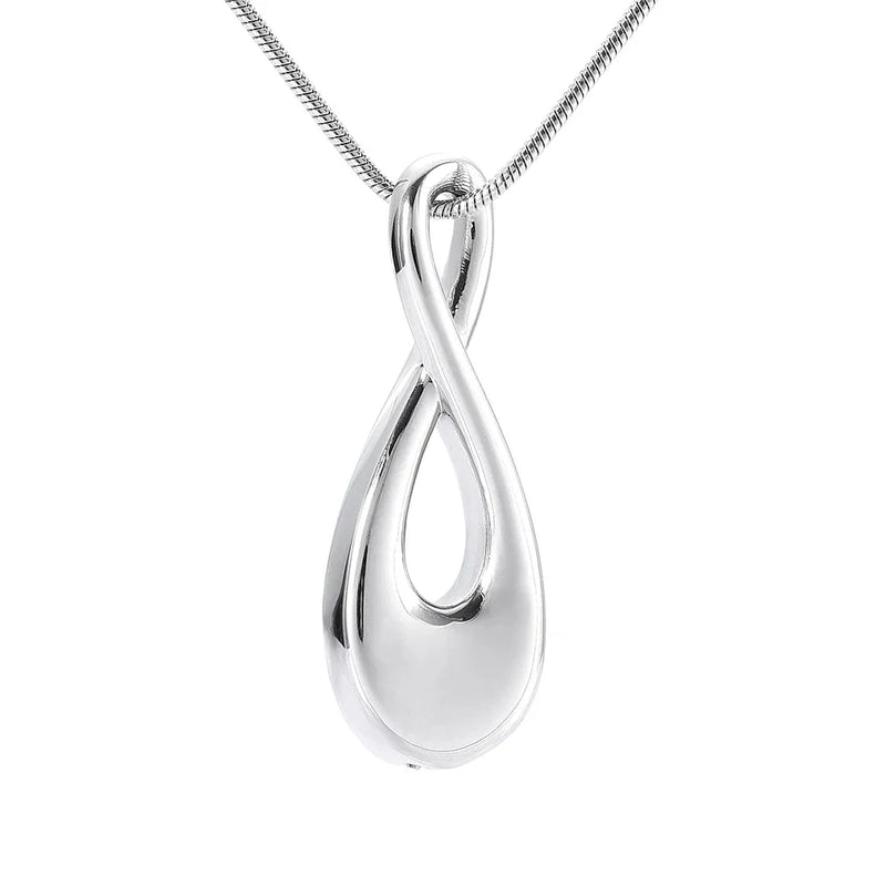 Silver Infinity Teardrop Shaped Cremation Urn Necklace