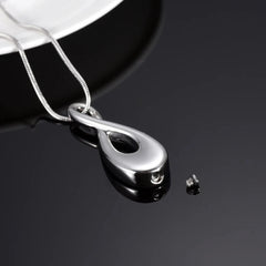 Silver Infinity Teardrop Shaped Cremation Urn Necklace