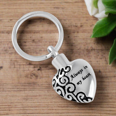 "Always In My Heart" Silver Cremation Urn Keychain
