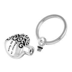 "Always In My Heart" Silver Cremation Urn Keychain