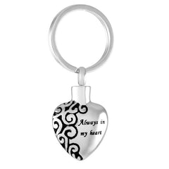 "Always In My Heart" Silver Cremation Urn Keychain