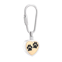 Heart Shaped Cremation Urn Keychain With Paw Prints