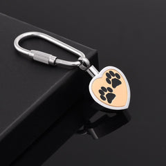 Heart Shaped Cremation Urn Keychain With Paw Prints