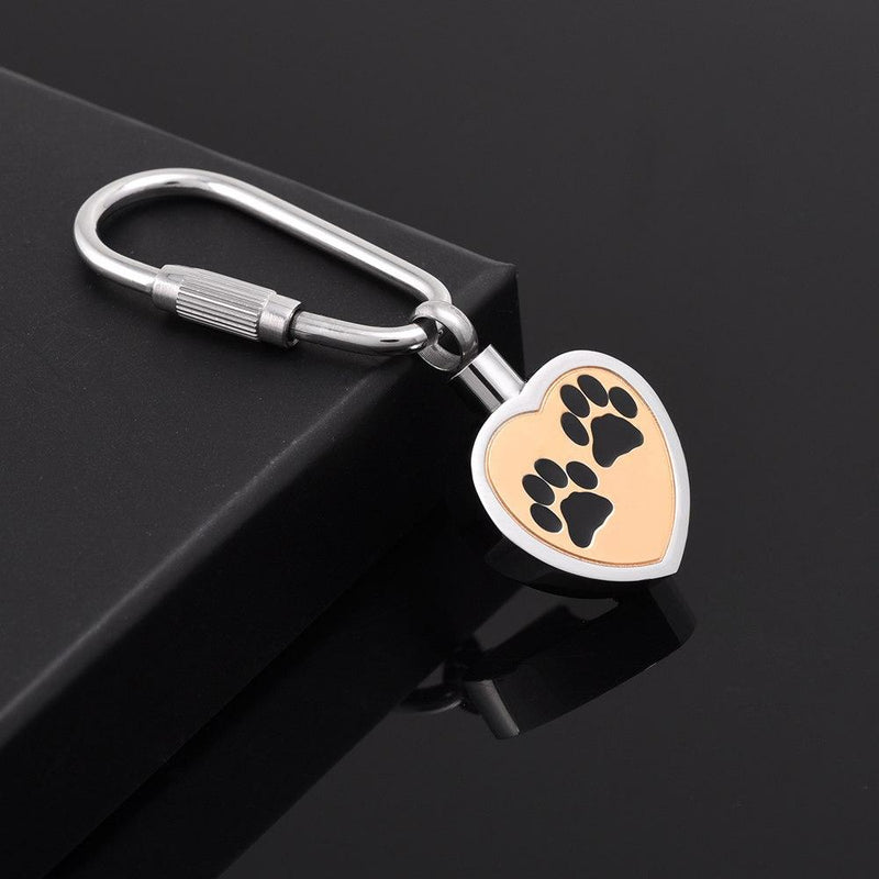 Heart Shaped Cremation Urn Keychain With Paw Prints