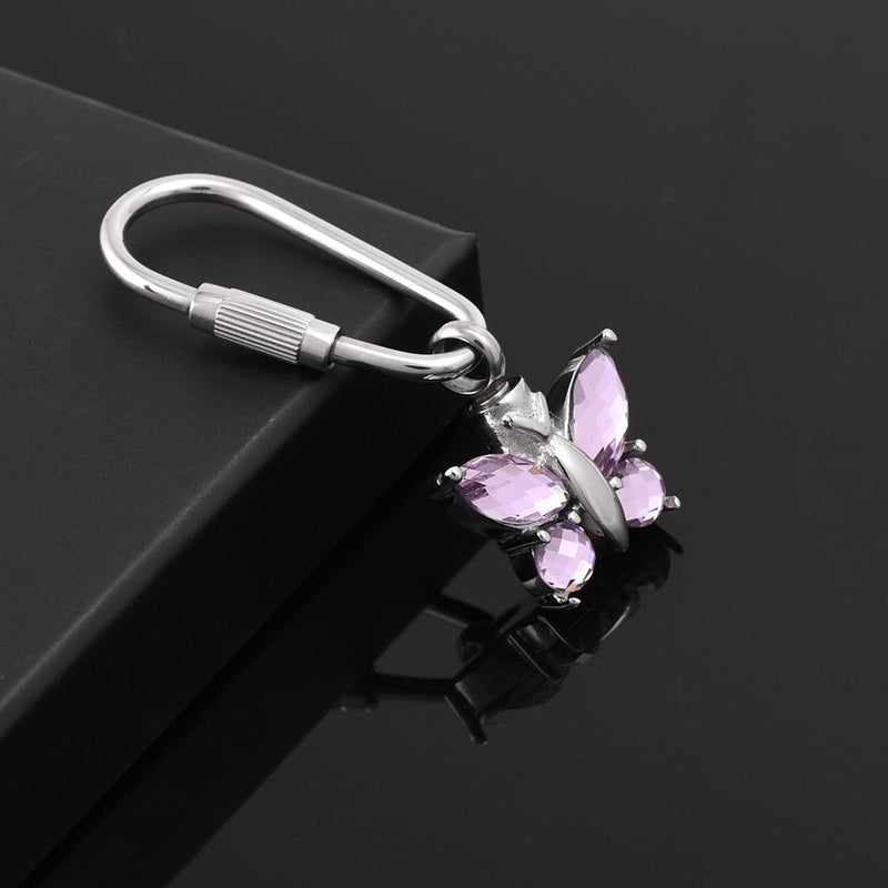 Pink Rhinestone Butterfly Cremation Urn Keychain