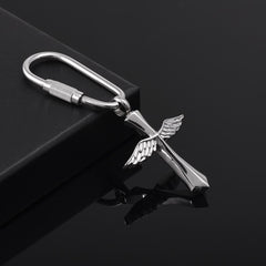 Silver Angel Wing Cross Cremation Urn Keychain