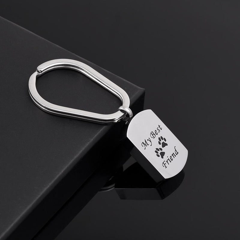 Silver Cremation Urn Keychain Dog Tag with Pet Paw