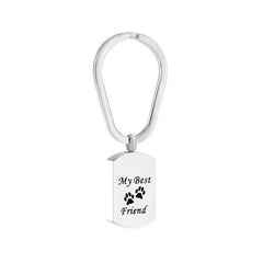 Silver Cremation Urn Keychain Dog Tag with Pet Paw