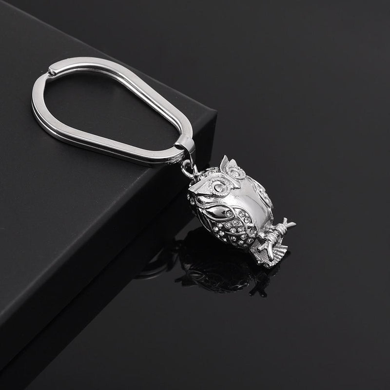 Silver Owl Cremation Urn Keychain With Rhinestones