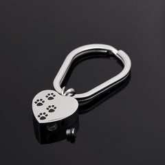 Simple Heart Shaped Cremation Urn Keychain With Pet Paws