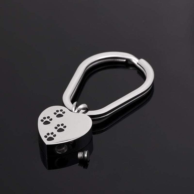 Simple Heart Shaped Cremation Urn Keychain With Pet Paws