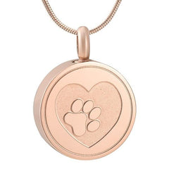 Paw Print In Heart Cremation Urn Necklace