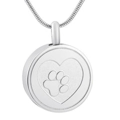 Paw Print In Heart Cremation Urn Necklace