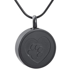 Paw Print In Heart Cremation Urn Necklace