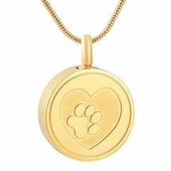 Paw Print In Heart Cremation Urn Necklace