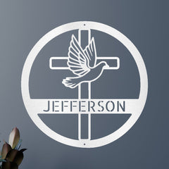 Dove and Cross Holy Spirit Personalized Gifts - Custom Metal Sign