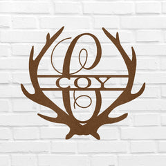 Name Sign - Custom Metal Sign, Antler Artwork, Deer Monogram, Christmas Gift