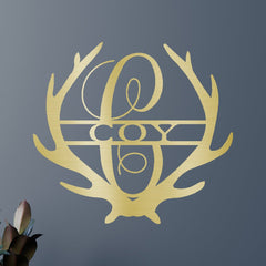 Name Sign - Custom Metal Sign, Antler Artwork, Deer Monogram, Christmas Gift