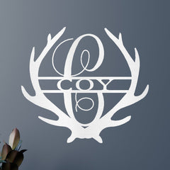 Name Sign - Custom Metal Sign, Antler Artwork, Deer Monogram, Christmas Gift
