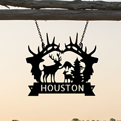 Name Sign - Custom Metal Sign, Antler Artwork, Christmas Gift