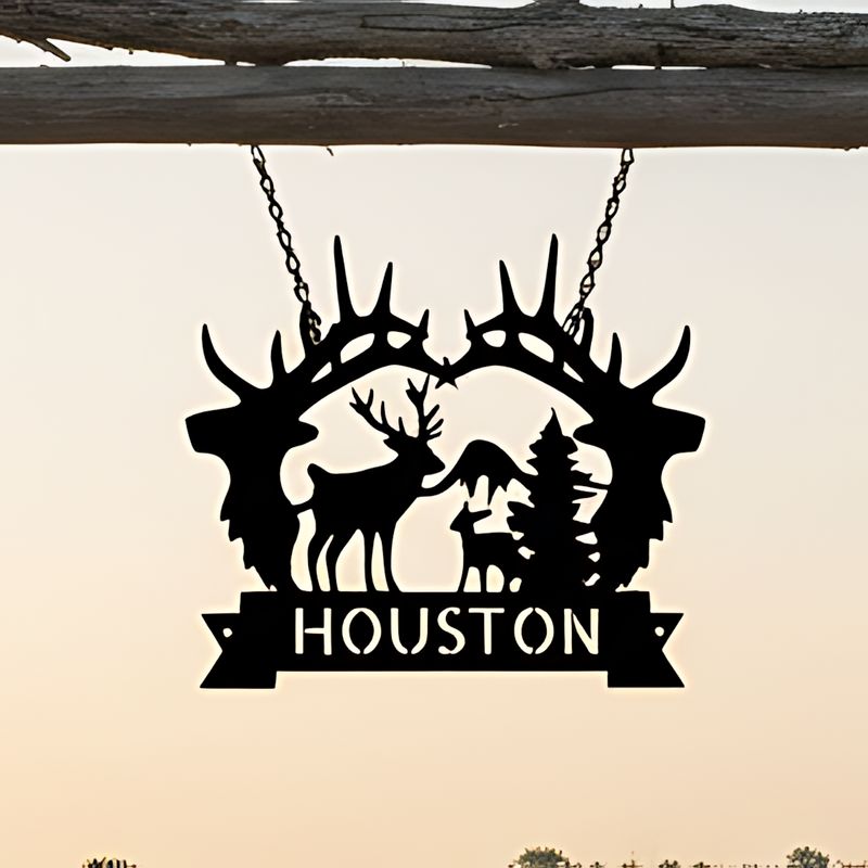 Name Sign - Custom Metal Sign, Antler Artwork, Christmas Gift