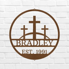 Three Crosses Jesus Personalized Gifts - Custom Metal Sign, In Loving Memory