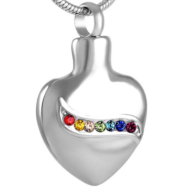 LGBTQ+ Rainbow Heart Cremation Urn Necklace