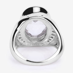 5.38 Carat Genuine Crystal Quartz and White Diamond .925 Sterling Silver Ring