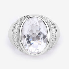 5.38 Carat Genuine Crystal Quartz and White Diamond .925 Sterling Silver Ring
