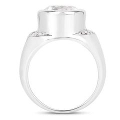 5.38 Carat Genuine Crystal Quartz and White Diamond .925 Sterling Silver Ring