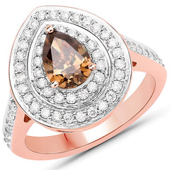 1.64 Carat Genuine Chocolate Brown Diamond and White Diamond 18K Rose Gold Ring